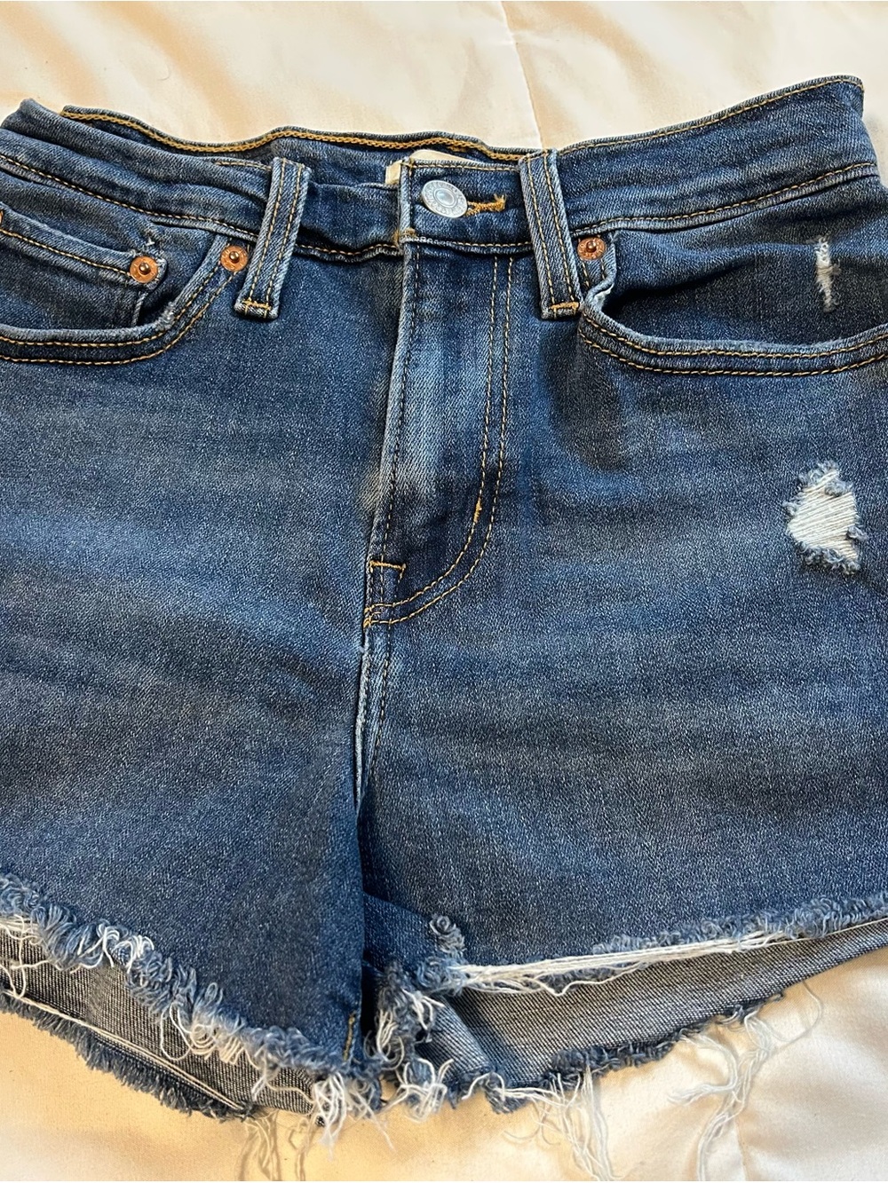 Levi's Dark Blue Distressed Denim Cutoff Shorts